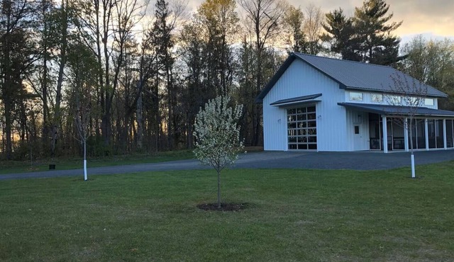 Balsam Lake modern shed cabin + sauna + outdoor shower