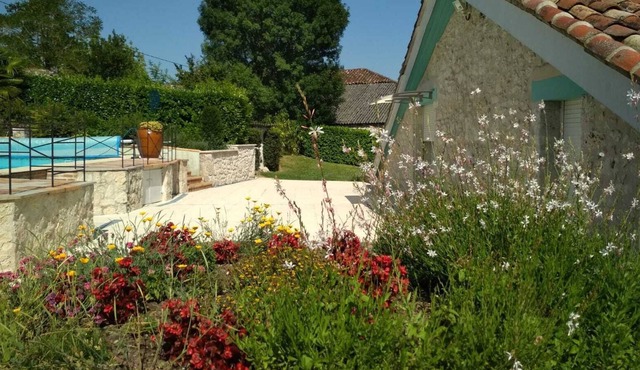 Barn standing between greenery and sunflowers completely independent.