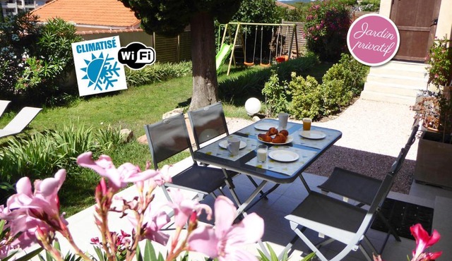 Bas de villa jardin plein sud proche mer clim-Wifi