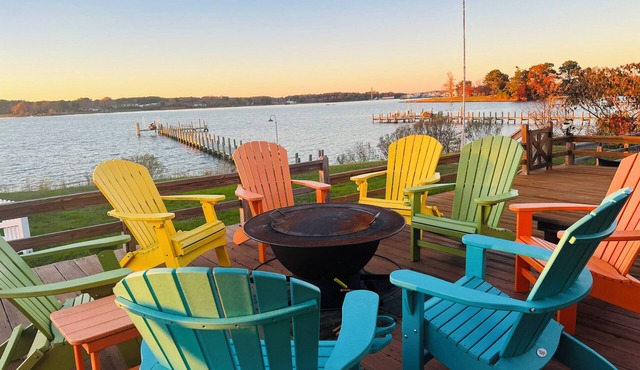 Bay Front home in Reedville with heated pool, playground, and game room