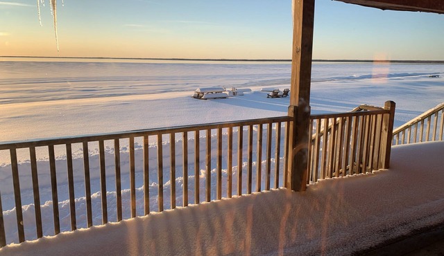 Beach House log cabin with 240’ of sand beach on Lake Michigan. Amazing sunsets
