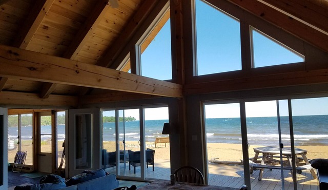 Beach house on sandy bay of Lake Superior