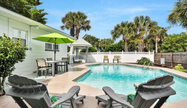 Beach house & backyard oasis with private pool - short walk to beach