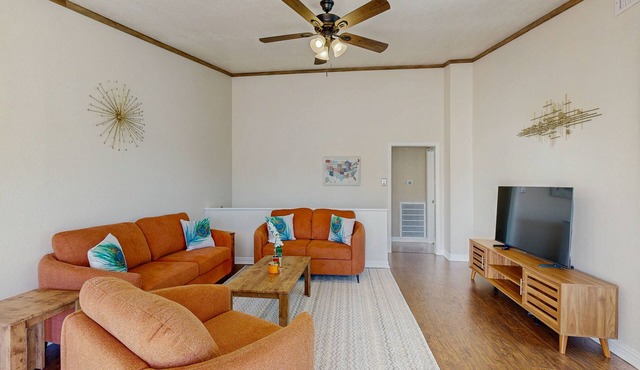 Beach house with private ping-pong and foosball table, patio and water view
