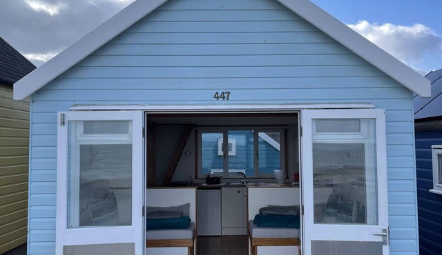 Beach Hut situated directly on the beach at Mudeford Spit, with an uninterrupted view across to the