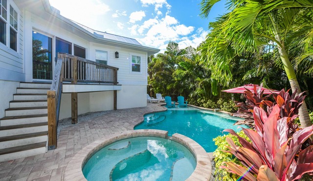 Beach Time AMI! Pet Friendly Home with Pool, Hot Tub and Walk to Beach