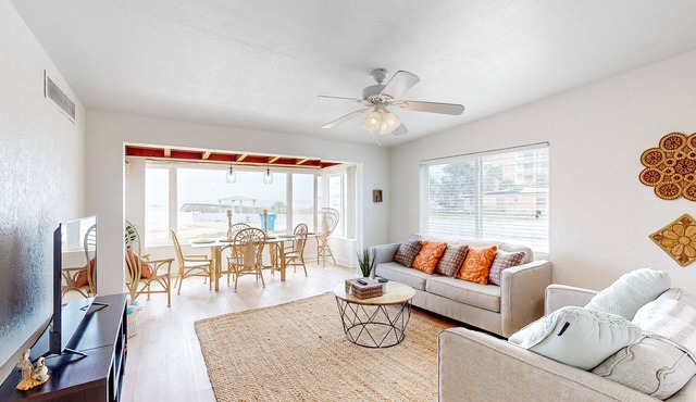 Beach-view dog-friendly home with beach access, grill, outdoor shower, W/D, AC