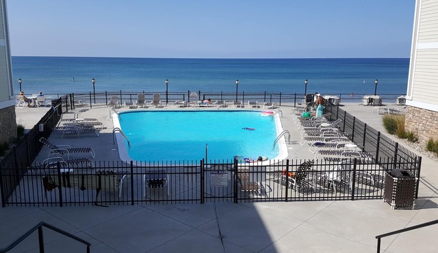 Beachfront Condo on Lake Michigan with heated pool.