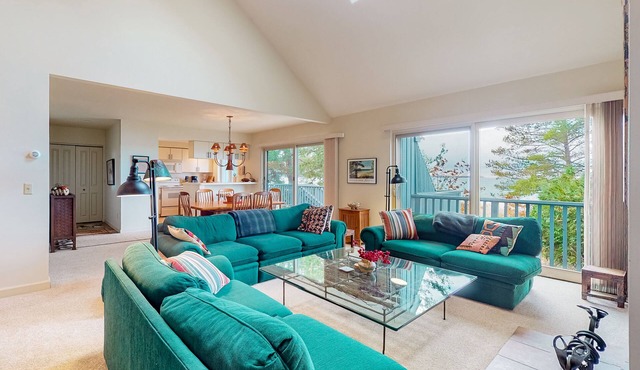 Beachfront condo with sunset & lake views, fireplace, washer/dryer