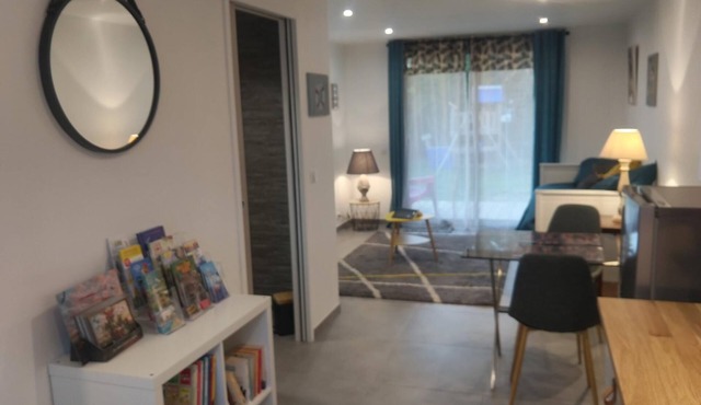 Beachfront studio with pool.