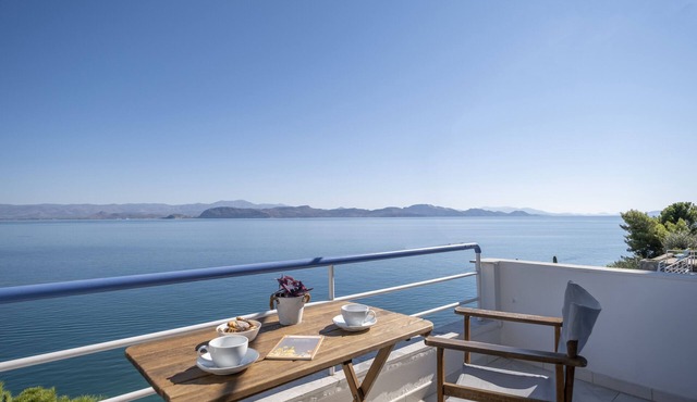 Beachfront Studio | Amazing Sea View balcony | near Nafplio, Epidaurus, Mycenae