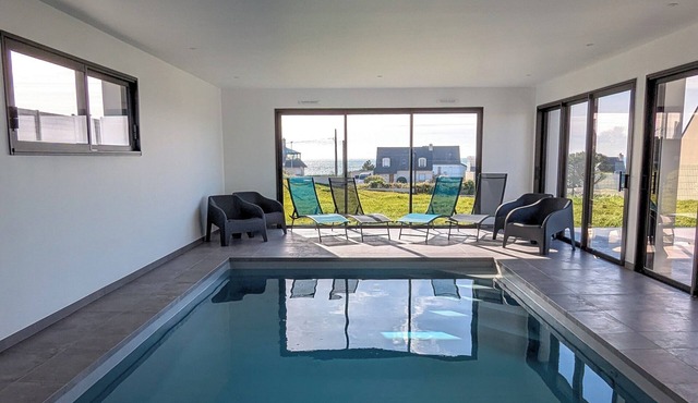 Beachfront villa with heated indoor pool