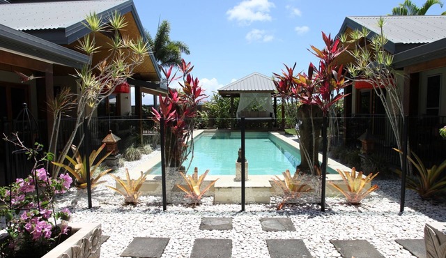 Beachside Bali inspired tropical retreat with large heated Saltwater pool. n