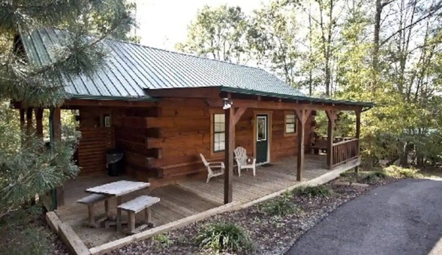 Bear cabin. This modern log cabin with HOT TUB is a large studio with a spectacular king size bed!