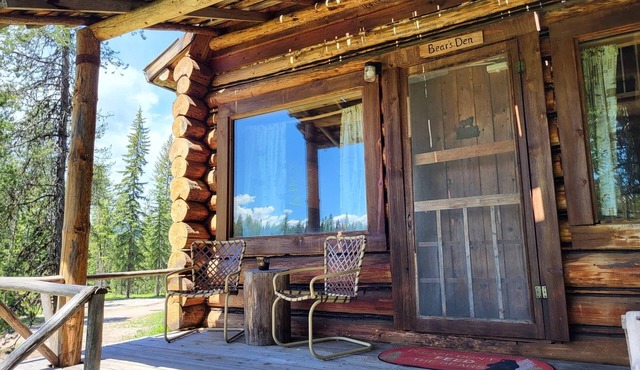 "Bears Den" rustic cabin hidden in the pines.