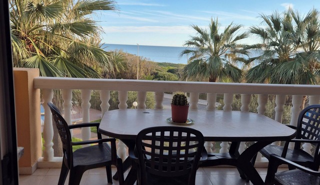 Beautiful apartment Lilou in 1st line sea view, swimming pool and palm trees