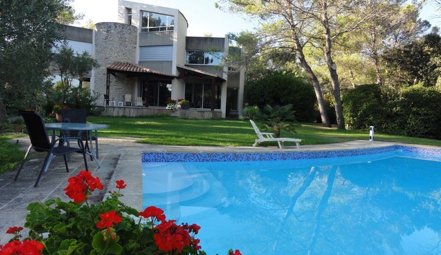 Beautiful architect-designed house set in wooded grounds around a large swimming pool