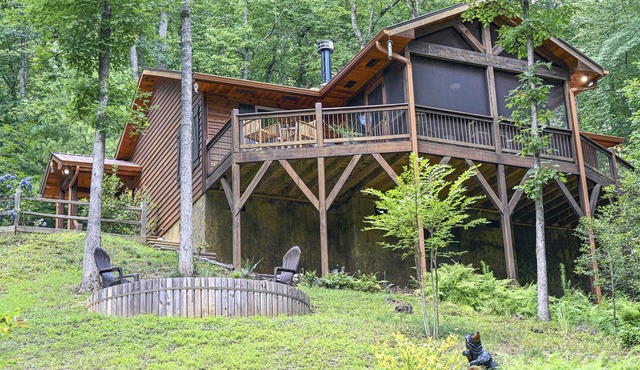 Beautiful cabin 5 min to Murphy, screened in deck with gas fire pit & hot tub