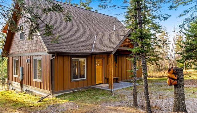 Beautiful cabin overlooking Swan Lake with 2-level deck, fireplace & firepit