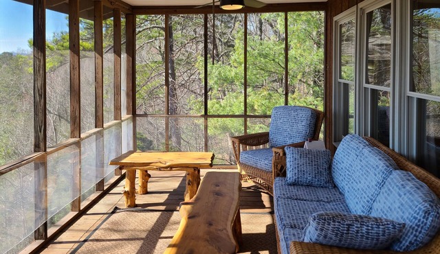 Beautiful cabin with spectacular view, hot tub, decks, 2 fireplaces & firepit