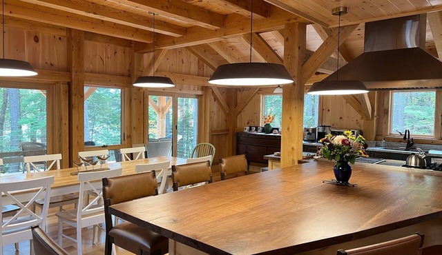 Beautiful new 6 bedroom post and beam home on a quiet pond in Mount Vernon, ME.