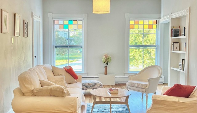 Beautiful, sunny retreat high over river and rail trail