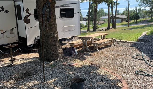 Beautiful views of flathead lake in our 30 ft trailer with two slides. You are w
