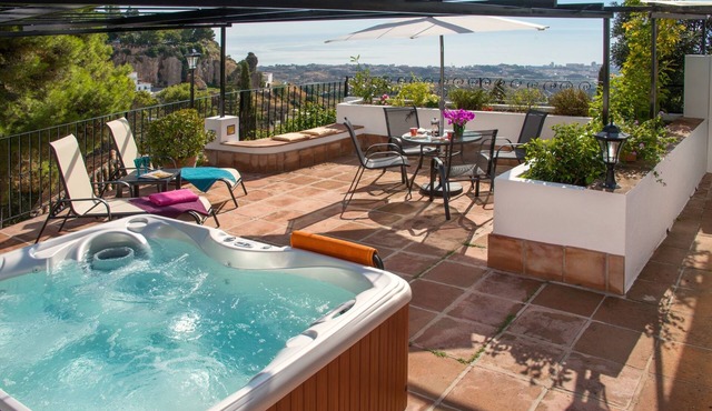 Beautiful village house in the heart of Mijas Pueblo with magnificent sea views.