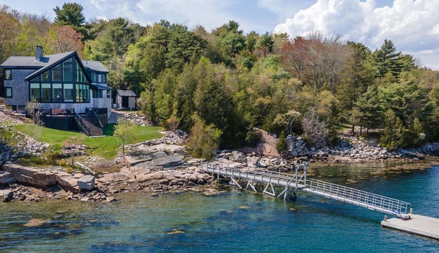 Beautiful waterfront home with deck, private dock, AC, near Acadia National Park