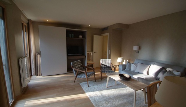 Beautifully furnished luxury four bedroom apartment with a small garden and pool