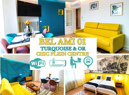 Bel AMI 02 - Turquoise & OR - Moderne Chic - Centre Ville - Accès Jardin - Clim - Wifi - Parking - Localisation idéale