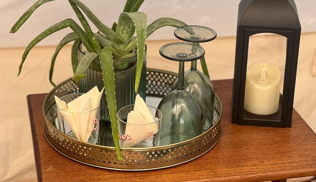 Bell tent with garden view