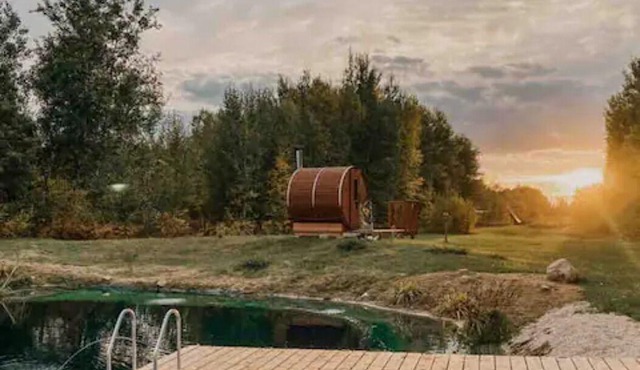 Birch A-Frame Solar off-grid with Sauna & Pool