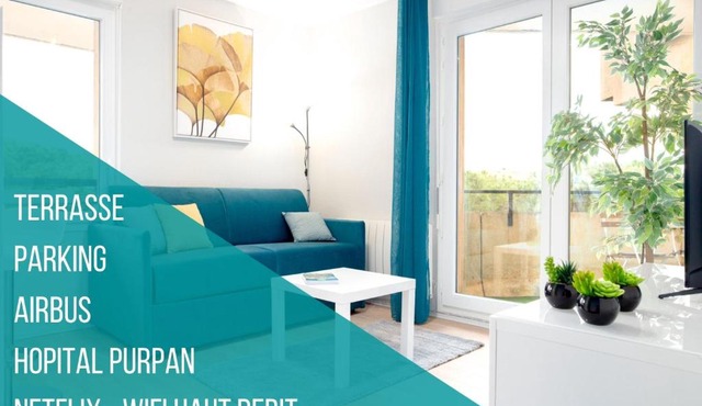 Blue Note - Terrasse - Parking - Airbus - Hôp Purpan - Toulousecozyflat