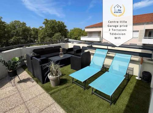 BnGo I Immense RoofTop Lyon I 2 chambres, 4 places parkings, 2 immenses terrasses, 8 personnes