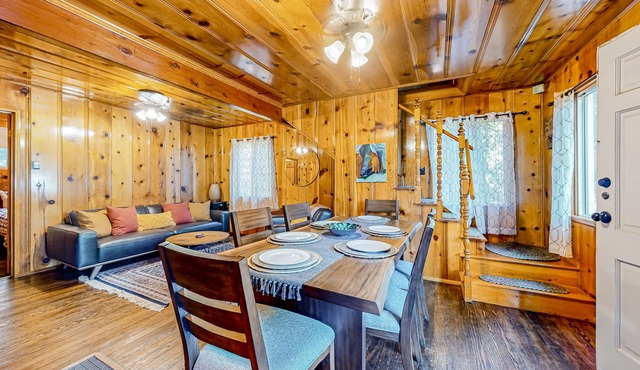 Bohemian, peaceful dog-friendly cabin with mountain views, large yard, and games
