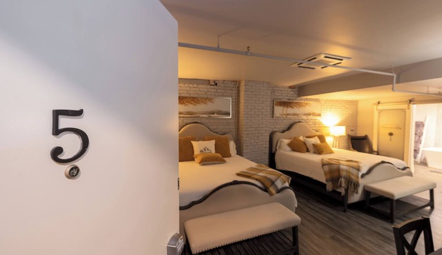Boutique hotel in historic downtown Seneca. Room #5, two King beds.