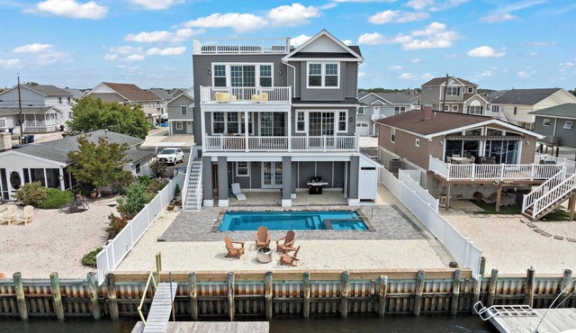 Brand New, Waterfront Beach Oasis with Heated Pool, Hot Tub, & Dock close to LBI