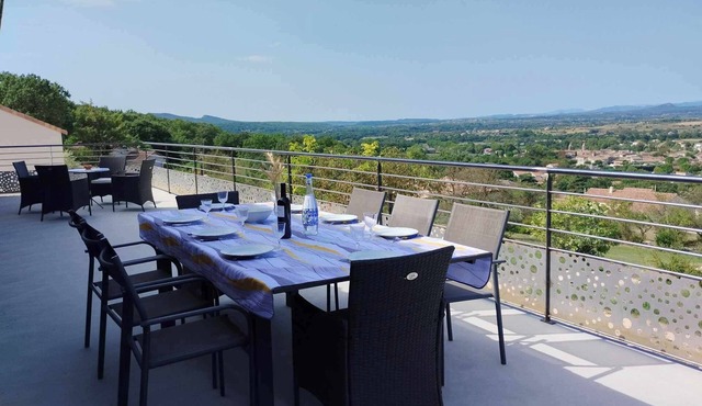Breathtaking view of the Cévennes mountains. La Costa Blacha family home.