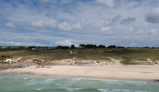Breton house by the ocean in the dunes of Trez Goarem