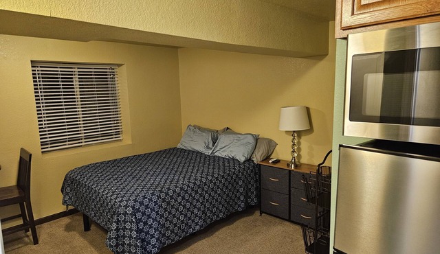 Bright and private basement studio with full laundry in rental.
