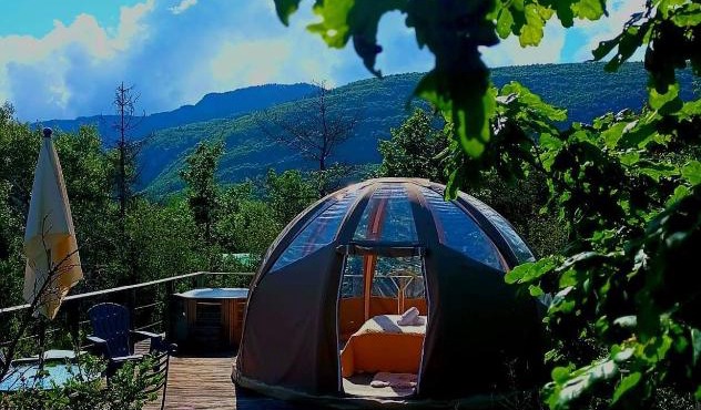 Bulle en bois sous les étoiles