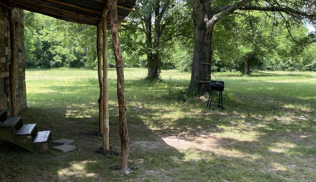 Cabin 2 near the river nestled next to Sam Houston Park with a fire pit