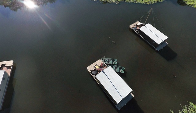 Cabin dinghy at anchor