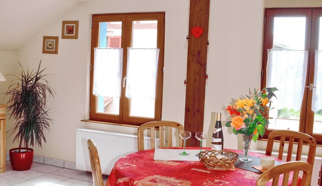 Calm rental for 2 persons, the Blue House in Alsace, in a nice medieval village.