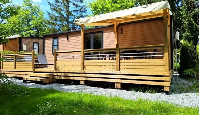 Campsite Flower du Lac de la Seigneurie * - Ohara Cottage Garden Side Premium 36m² - 3 bedrooms + Terrace + TV + LV + Forest view 6 people