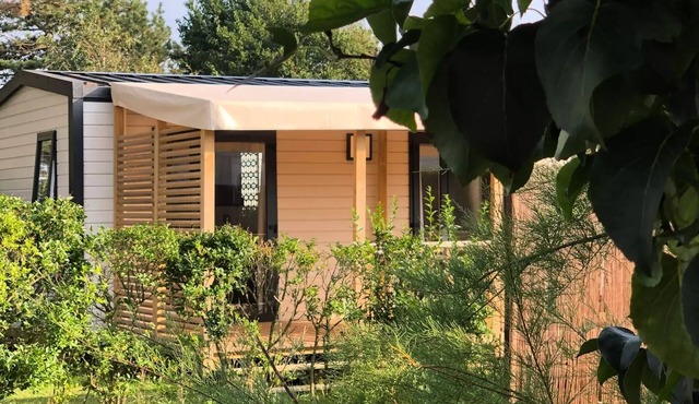 Campsite La Forêt Stella-Plage * - Cottage Opale Cocoon – 2 bedrooms - 30 m2 bed linen, deckchairs and semi-covered terrace 5 people