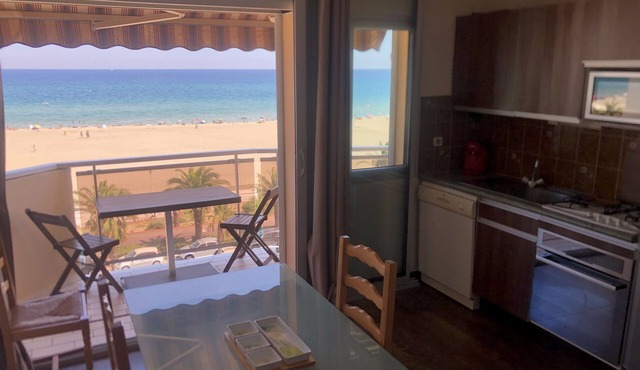 Canet-plage, T2 Face Mer, 46m2,traversant, Parking Couvert, Clim Mobile, Wifi