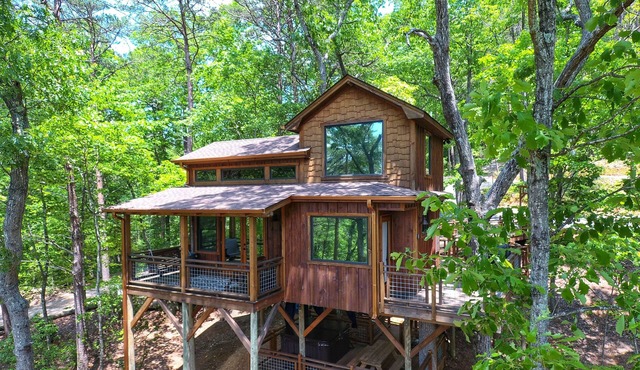 Canopy Blue Luxury Treehouse *hot tub, fire pit, swing bed, amazing views*