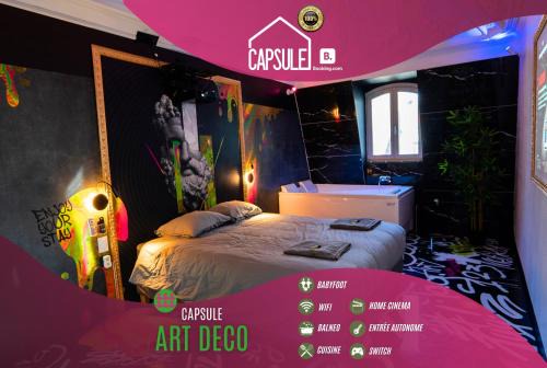 Capsule Art Déco - Jacuzzi - Netflix - Home Cinéma - Arcade de jeux & Nintendo switch - 2 chambres - Filet suspendu